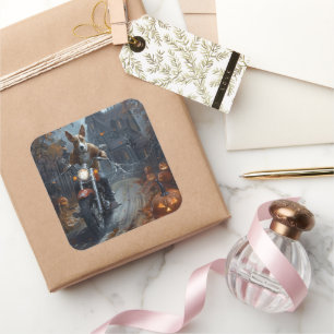 Basenji Riding Motorfiets Halloween Eng Vierkante Sticker