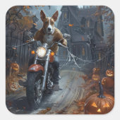 Basenji Riding Motorfiets Halloween Eng Vierkante Sticker (Voorkant)