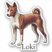 Basenji Rood wit Gepersonaliseerde naam Schattige Sticker (Voorkant)