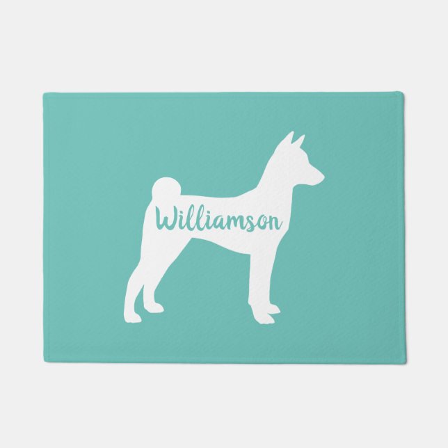 Basenji Silhouette gepersonaliseerde welkomstmat Deurmat (Voorkant)