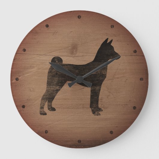 Basenji Silhouette Rustic Grote Klok (Voorkant)