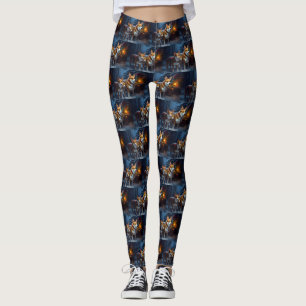 Basenji Snowy Sleigh Kerstdecoratie Leggings