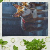 Basenji Snowy Sleigh Kerstdecoratie Theedoek (Gevouwen)