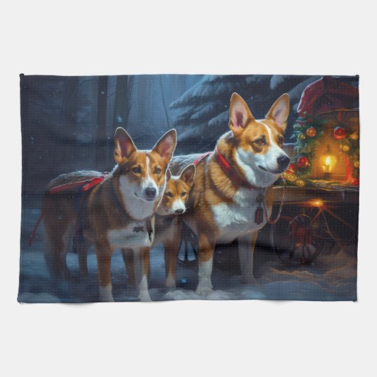 Basenji Snowy Sleigh Kerstdecoratie Theedoek (Horizontaal)