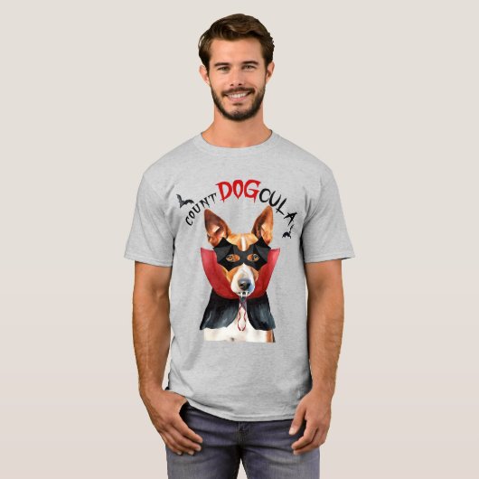 Basenji Vampire Dog Funny Halloween T-shirt (Voorkant volledig)
