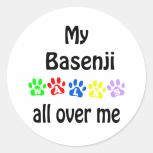 Basenji wandelingen ontwerp ronde sticker
