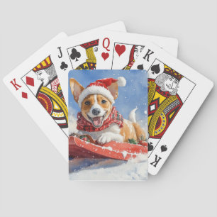 Basenjihond in slee Laat het sneeuwen Kerstmis Pokerkaarten