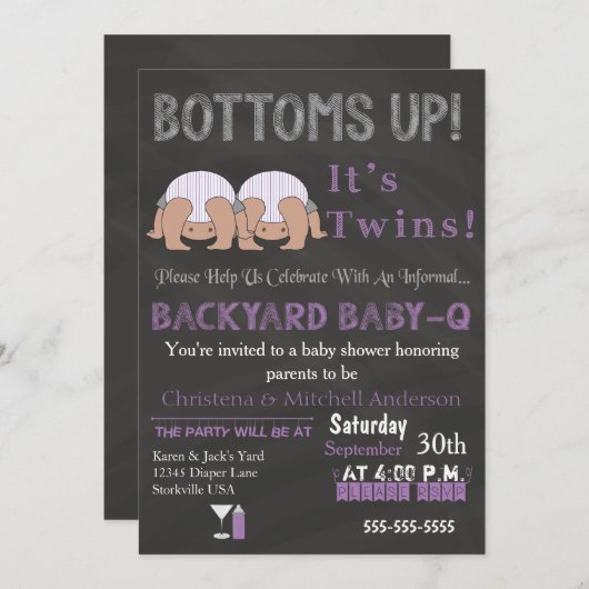 Bases Twins Baby-Q Baby shower Invitation (Devant / Derrière)