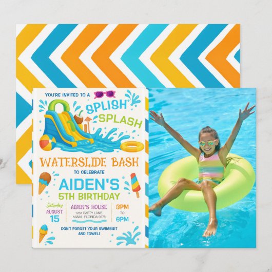 Bash op de waterdia gEditable Foto van waterdia Kaart (Voorkant / Achterkant)