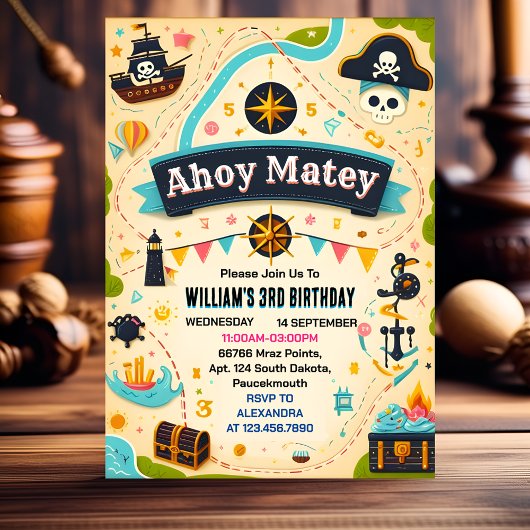 Bash Ship Kinder Cool Flag Boat Pirate 4th Verjaar Kaart