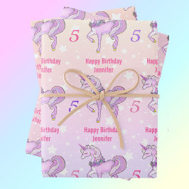 Bashful Unicorn personaliseer de naam Roze sterren Inpakpapier Vel