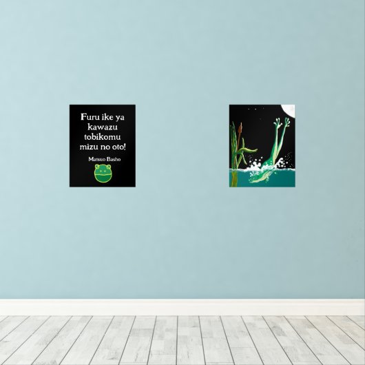 Basho's Frog Haiku Muurkunst Sets (Houten vloer)