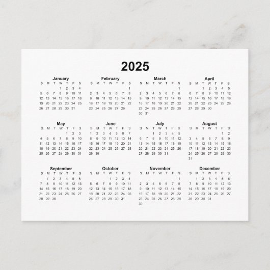 Basic 2025 Maandelijkse kalender Briefkaart (Voorkant)