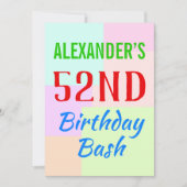 Basic "52nd Birthday Bash" Verjaardag Uitnodiging (Voorkant)