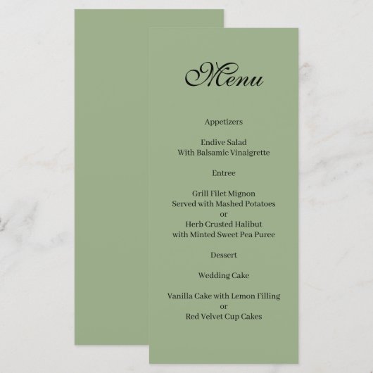 Basic and Elegant green and white Menu (Devant / Derrière)