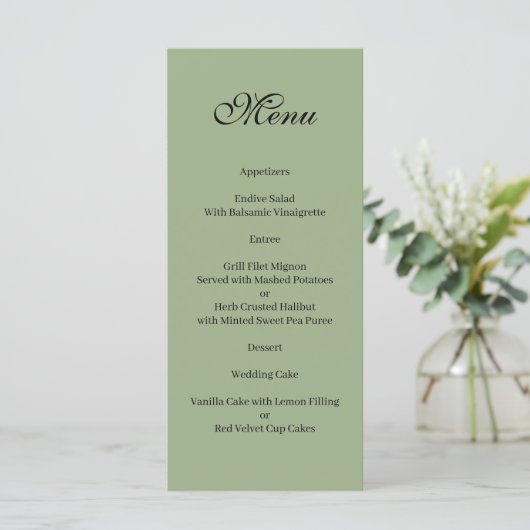 Basic and Elegant green and white Menu (Debout devant)