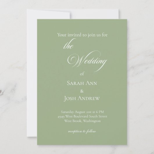 Basic and Elegant Wedding Sage Green Invitation (Devant)