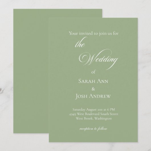 Basic and Elegant Wedding Sage Green Invitation (Devant / Derrière)