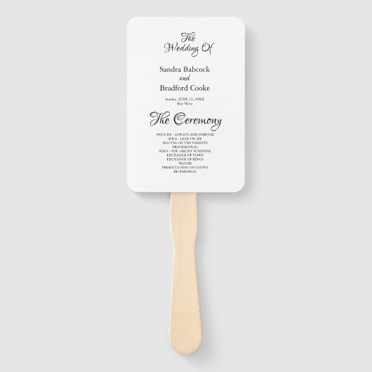 Basic Black and White Wedding Ceremony Program Han Handwaaier (Voorkant)