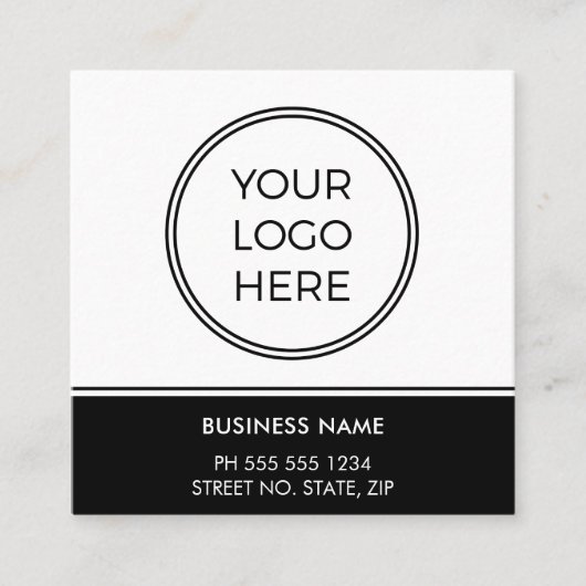 Basic Black Business Logo QR Code  Vierkante Visitekaartje (Voorkant)