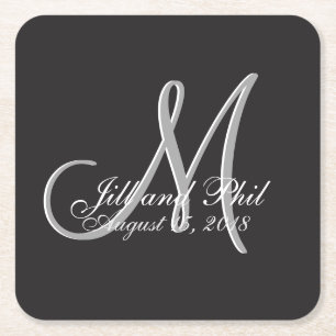 Basic Black Fabulous Wedding Monogram - Uitstekend Vierkante Kartonnen Onderzetter