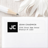 Basic Black Square Monogram Initiaal minimalist Etiket (Insitu)