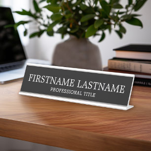 Basic Black White — traditionele naam en titel Bureau Naambordje
