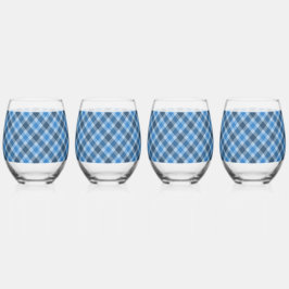 Basic Blue/Baby Blue Gingham Diagonal Plaid Wijnglas Zonder Voet
