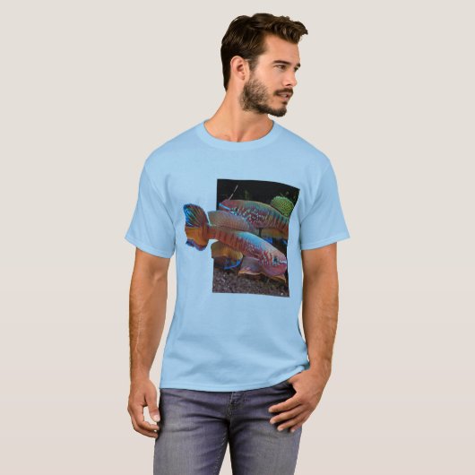 Basic Blue T-shirt met Gularis Killifish (Voorkant volledig)