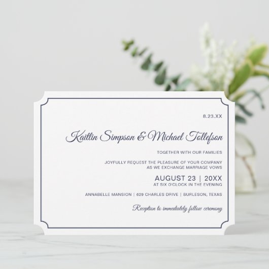 Basic Border Bruiloft Uitnodigingen (donker marine (Staand voorkant)