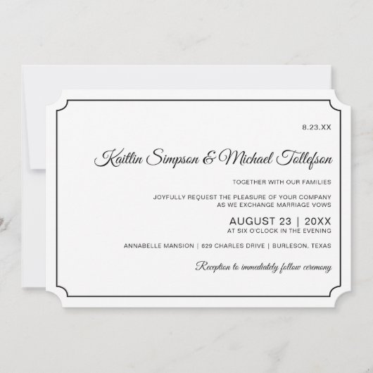 Basic Border Elegante bruiloft uitnodigingen (zwar (Voorkant)