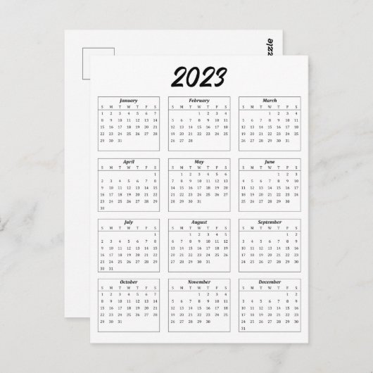 Basic - Briefkaart maandelijkse kalender 2023 (Voorkant / Achterkant)