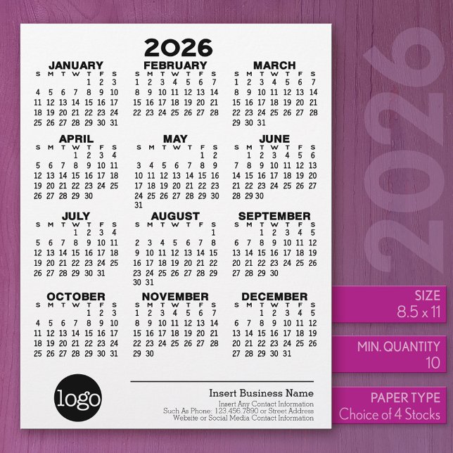 Basic Business Kantoor Logo met agenda Briefhoofd (2026 Calendar)