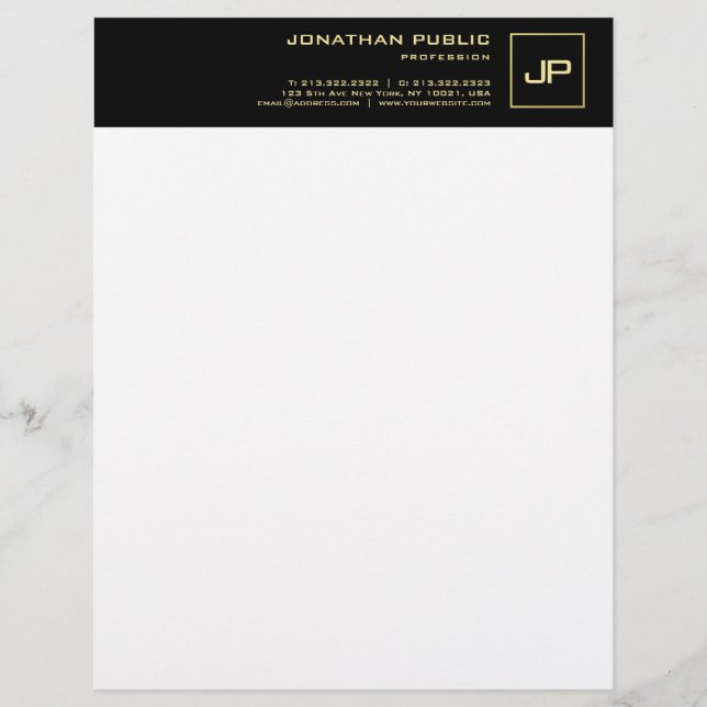 Basic Business Letterhead Initiaal Black Gold Plai Briefhoofd (Voorkant)