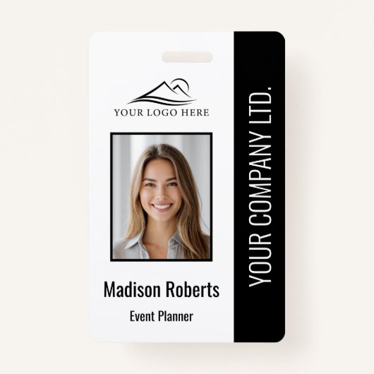 Basic Company Logo Photo Black Employee Security Badge (Voorkant)