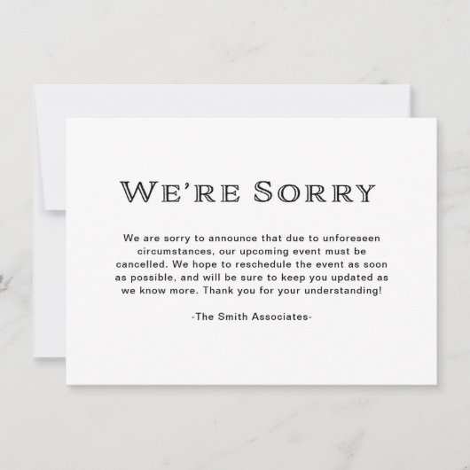 Basic Elegant Black and White Cancelation Aankondiging (Voorkant)