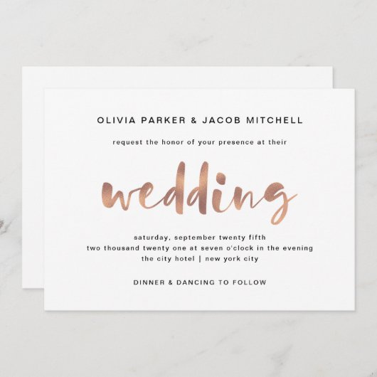 Basic Elegant Faux Roos Gold Wedding Kaart (Voorkant / Achterkant)