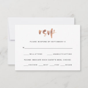 Basic Elegant Faux Roos Gold Wedding Meal Choice RSVP Kaartje