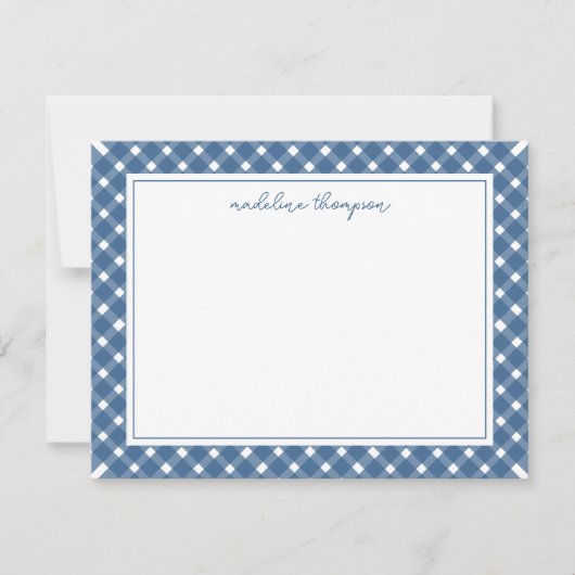 Basic Gingham Light Navy Blue Border Notitiekaartje (Voorkant)
