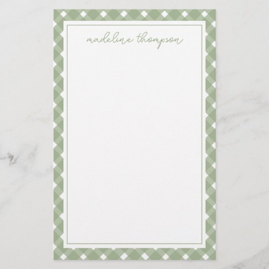 Basic Gingham Sage Green Border Briefpapier (Voorkant)