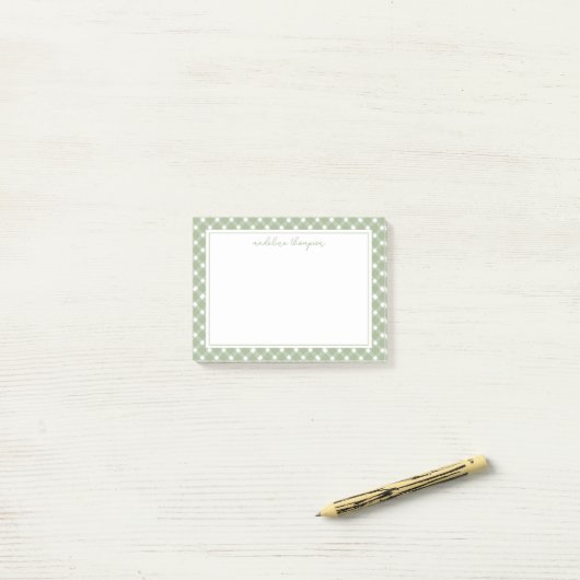 Basic Gingham Sage Green Border Post-it® Notes (Op bureau)