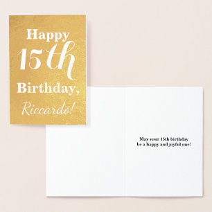 Basic Gold Foil 15th Birthday + aangepaste naam Folie Kaarten