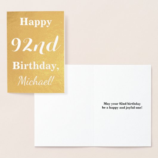 Basic Gold Foil "HAPPY 92nd BIRTHDAY"; aangepaste  Folie Kaarten (Display)