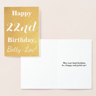 Basic Gouden folie "HAPPY 22nd BIRTHDAY"; Aangepas Kaarten