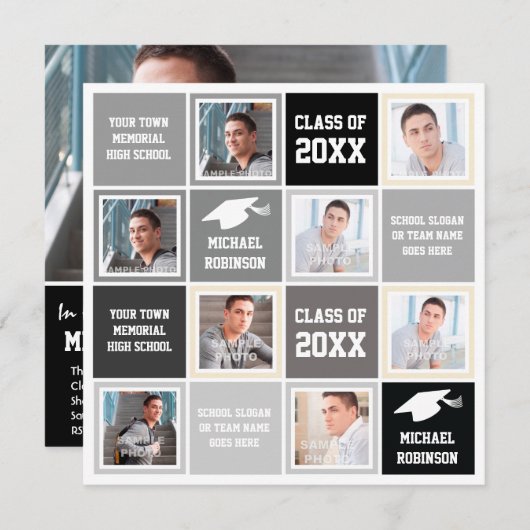 Basic Gray and Black Graduation Party Photo Lijst Kaart (Voorkant / Achterkant)