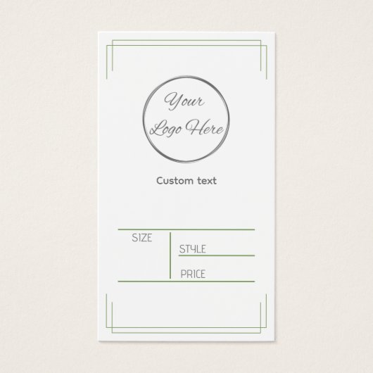 Basic groen wit met logo productprijs label visitekaartje (Voorkant)