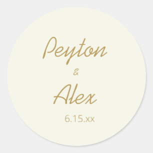 Basic - Ivory Cream Gold Script Weddenschap Ronde Sticker