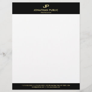 Basic Letterhead Elegant Black White Gold Monogram Briefhoofd