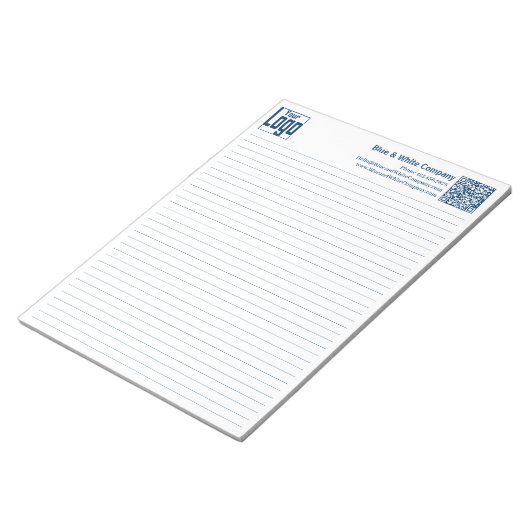 Basic Logo QR-code Blue Line College Rule Notitieblok (Schuin)