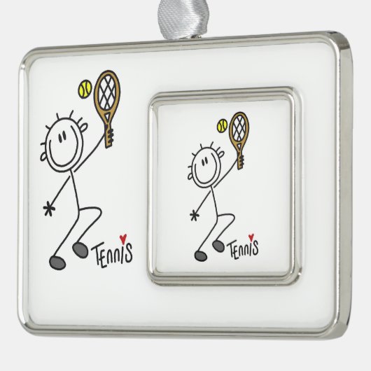 Basic Male Stick Figuur Tennis Player Verzilverd Kader Ornament (Links)